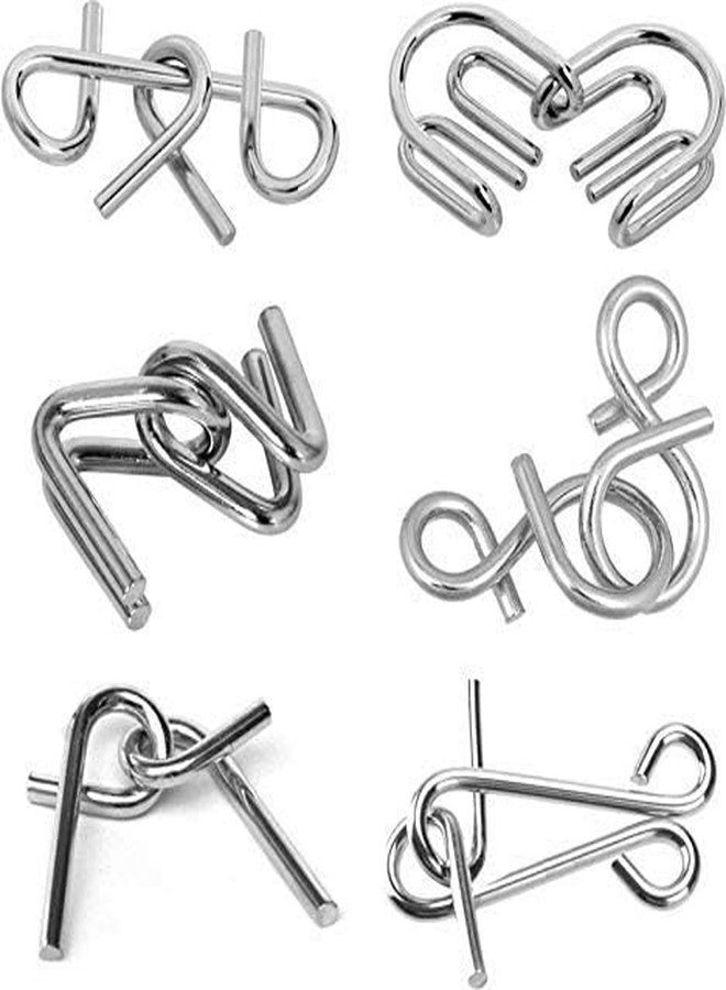 Pluspicks Brain Teasers Metal Wire Puzzle Set of 6 IQ Mental Puzzle Toys for Gifts, Party Favors, Prizes, Disentanglement Puzzle Unlock Interlock Toys IQ Brain Teaser Challenges (Multicolor Box) - Image 1